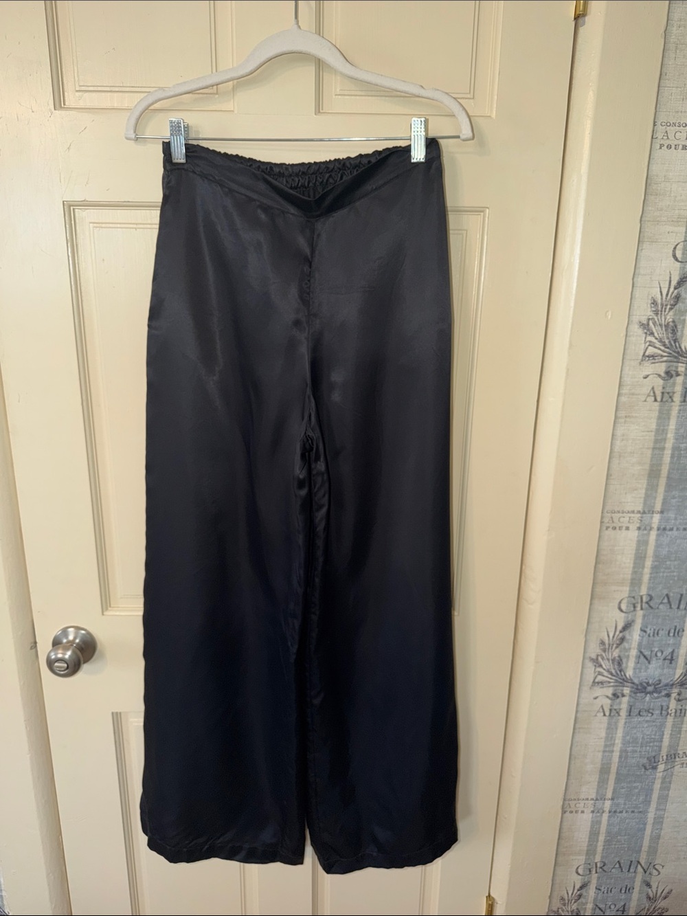 Athleta Black Satin Maxi Wide-Leg Pants